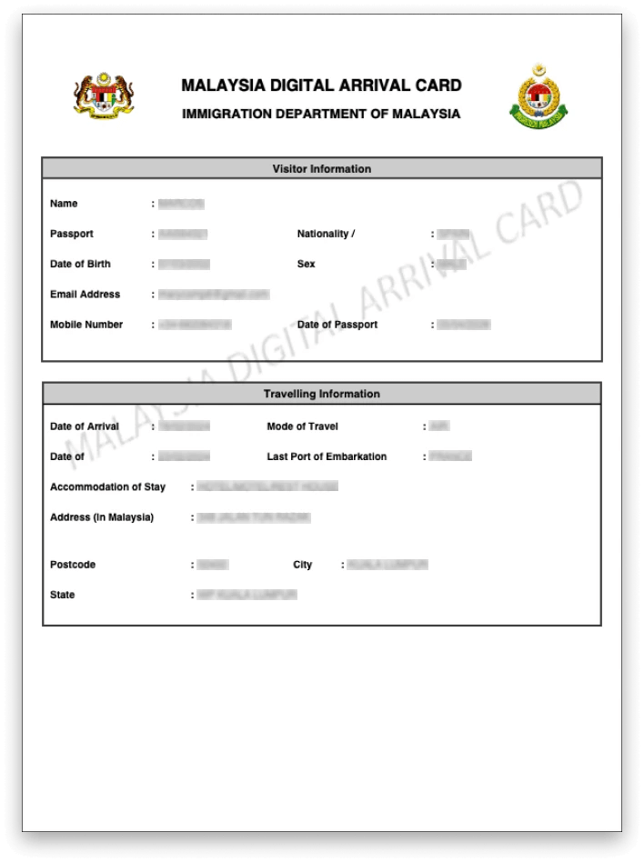 Malaysia Arrival Card